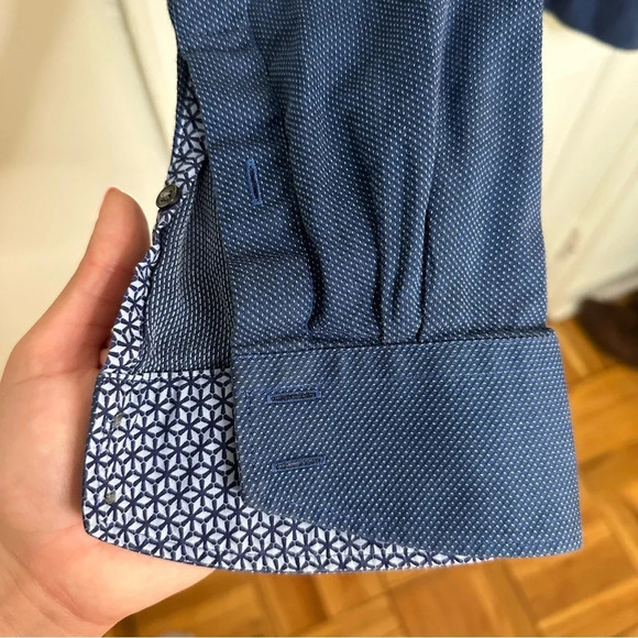 TED BAKER Blue Endurance Button Down Shirt 17 (US 2XL) Geometric Pattern Lining - Picture 4 of 8